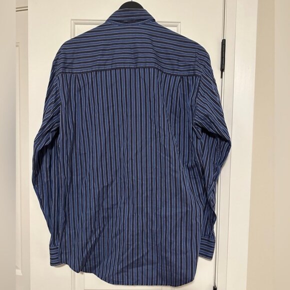 Harry Rosen Men’s Blue Pinstripe 100% Cotton Button Down Shirt Size Large - Picture 8 of 10